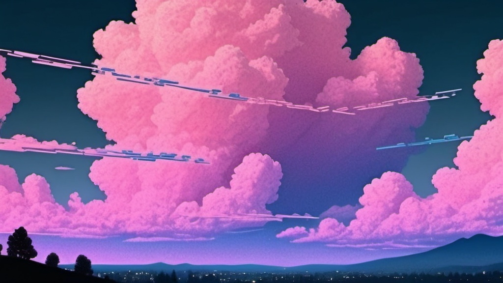 Prompt: generate a cyber pynk type sky image with clouds, in a theme of coding