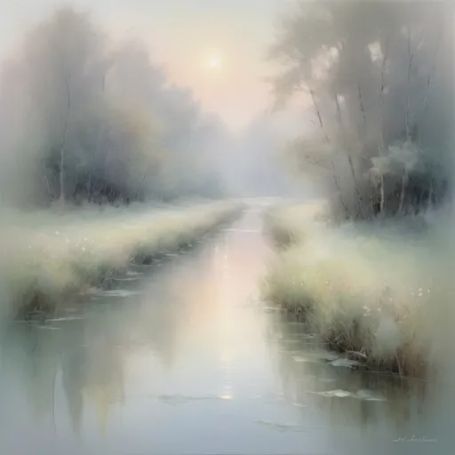 Prompt: Subtle depiction of barely expressed emotions, delicate brushstrokes, muted colors, hazy and dreamlike atmosphere, impressionist painting, soft and fleeting moments, gentle reflections, ethereal quality, emotional subtlety, impressionism, soft pastels, delicate strokes, dreamy, emotional whispers, muted tones, atmospheric lighting