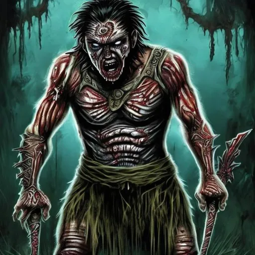 Prompt: Maori  zombie Warrior hybrid
