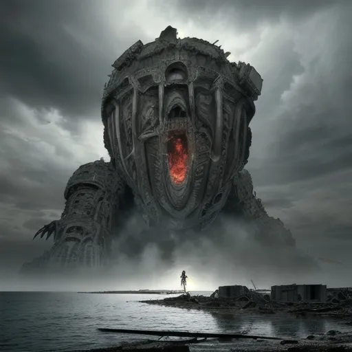 Prompt: Two gigantic titans battling on a deserted island, epic clash of colossal beings, high-res, ultra-detailed, digital painting, dynamic action, intense and dramatic, colossal titans, deserted island setting, intricate details, monumental scale, apocalyptic landscape, powerful and impactful, earth-shaking battle, epic showdown, post-apocalyptic, dramatic lighting, colossal impact, larger than life, intense conflict, monumental destruction