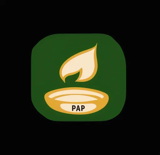 Prompt: a bowl with a leaf on it and the word p & p on it in a green square with a black background, Alice Prin, private press, p, a screenshot