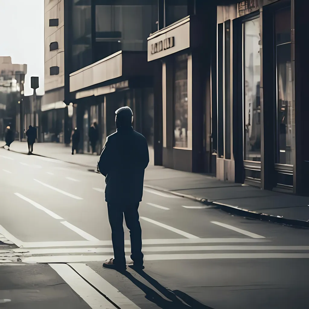 Prompt: man standing down the street