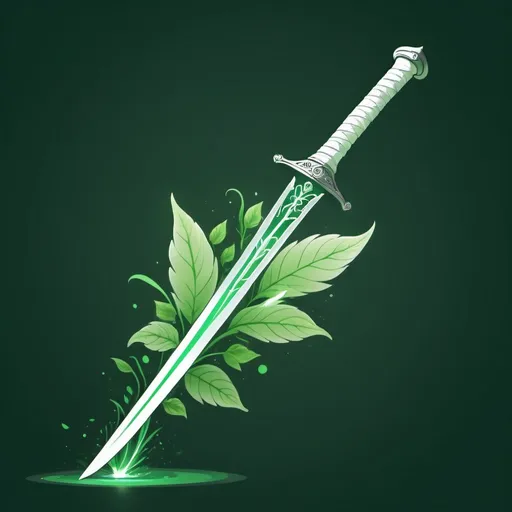 Prompt: A illustration of just a fencing sword with aura green and white in turn around. 
The blade of sword must be with plant leaf.