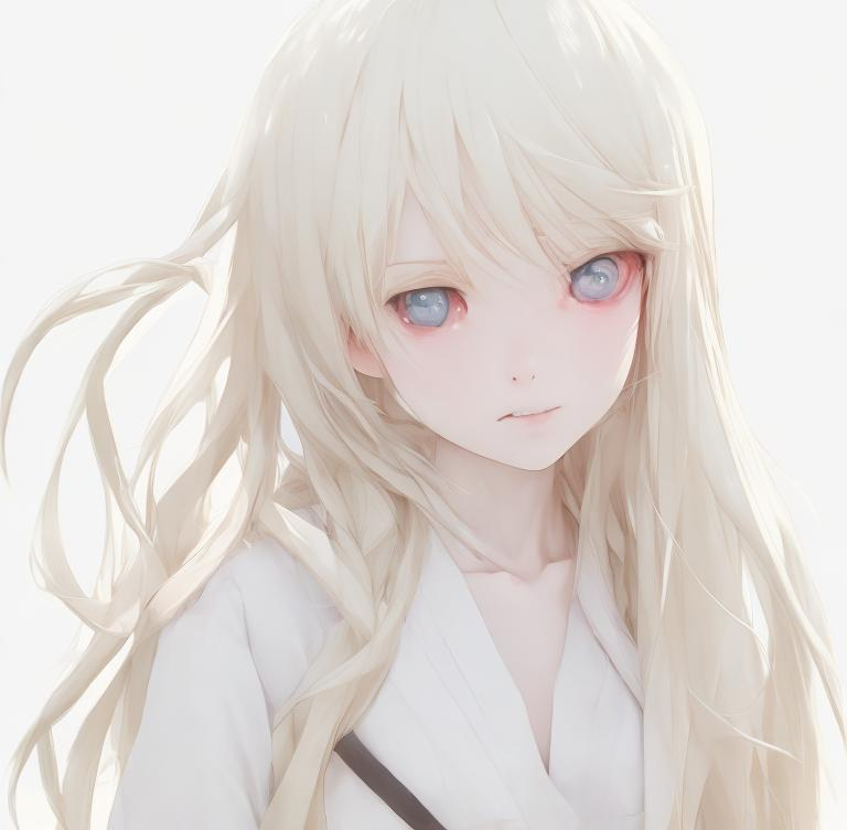 Prompt: Rami Kawai, semi-anime, White, Albinismo, european, Nórdic White, scandinavian, red eyes, mongoloid, hair long short, semi-realistic, Beauty, detalles, ultradetails, girl, front, face, head, scandinavian, ultradetails, more more more European, ultra red Eyes, ultra european, eyes european