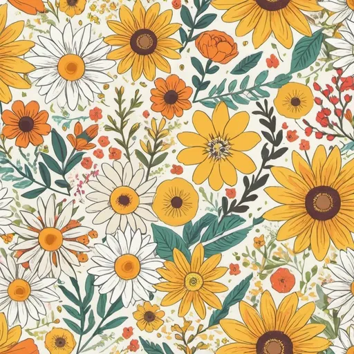 Prompt: Summer florals and sunshine pattern
