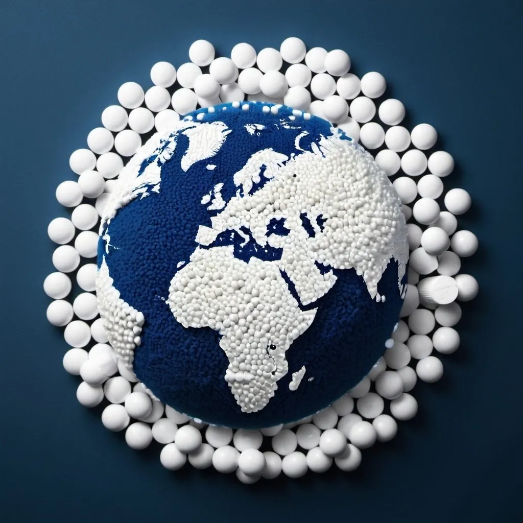 Prompt: Planet Earth made from white pills
