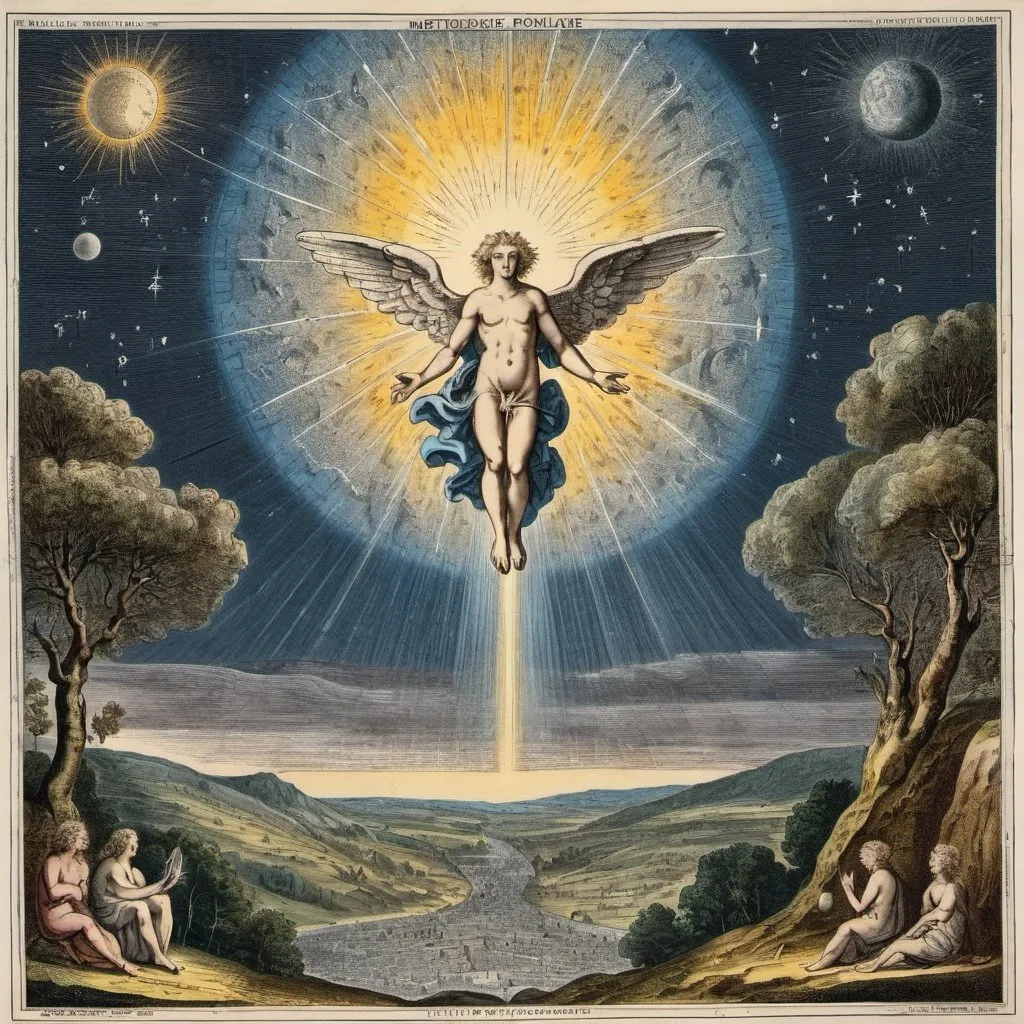 Prompt: meteorologie populaire flammarion engraving high resolution poster. Add biblically accurate angel in the style of William Blake. High contract. Detailed.