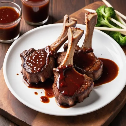 Prompt: lamb chops deliciously dipped with barbeque sauce