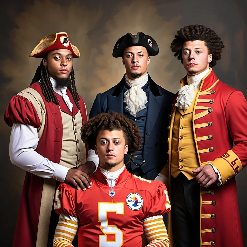 Prompt: Justin Jefferson, Davonte Adams, and Patrick Mahomes as founding fathers