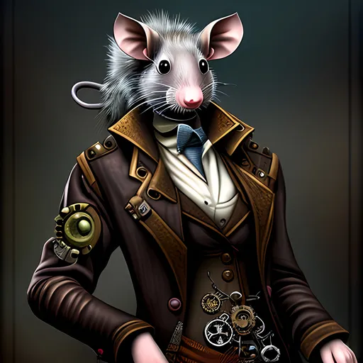 Prompt: evil humanized rat scientist steampunk