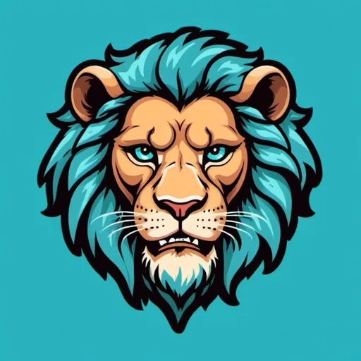 Prompt: A youtube logo that has a scary cartoon like death from puss in boots but just a lion  in it and the lion’s colour is cyan and it has scars on the face 
