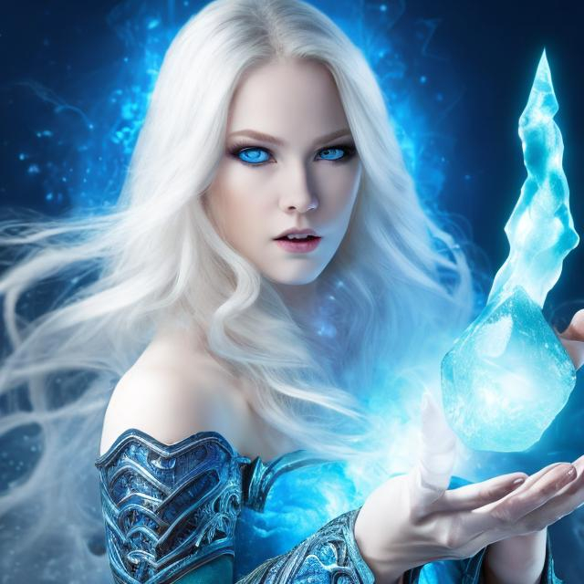 Prompt: Blonde blue-eyed sorceress casting an ice spell
