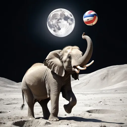 Prompt: Elephant playing volleyball on the moon