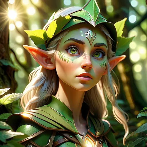 Prompt: Elf ranger in a mystical forest, sunlight filtering through the canopy, high quality, fantasy, detailed facial features, mystical atmosphere, earthy tones, ethereal lighting, 3D rendering, magical aura, intricate details, professional, enchanting, fantasy, woodland, detailed eyes, mystical, sunlight filtering, earthy tones, ethereal lighting