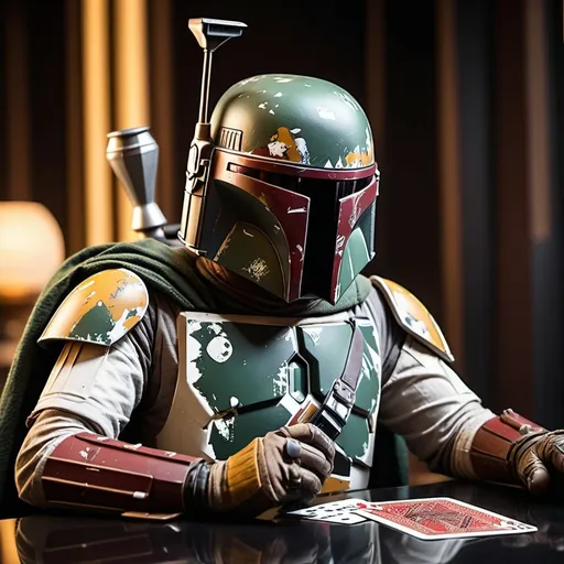 Prompt: boba fett playing cards facing front