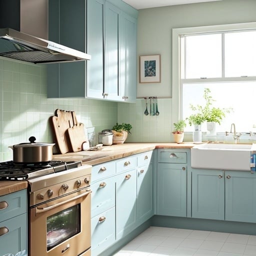 Prompt: Eco-friendly cleaning tips, a bright and airy kitchen with natural cleaning