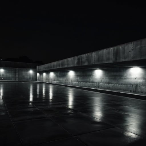 Prompt: black concrete at night low lights