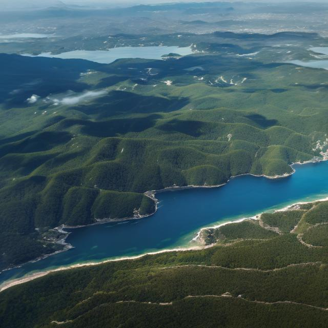 Prompt: Aerial view of expansive, pixelated landscape, forest on the left, mountains on the right, coastal line to the south, elevated terrain to the north, high pixel quality, digital art, natural color tones, detailed terrain, scenic coastline, top-down perspective, forested area, mountainous region, coastal land, high quality pixels, professional, natural lighting