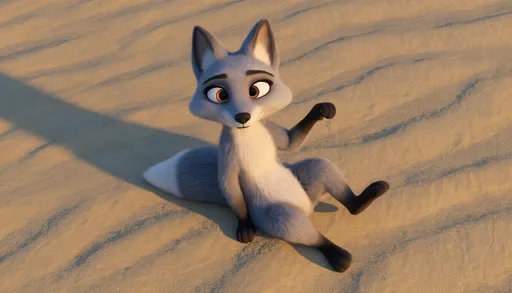 Prompt: Female Grey Corsac Fox Animated Movie Style, high quality, Furry Anthro, 3D Render, She Is Sitting Back On Her Hunches On The Sand At The Beach Sunbathing As She is also Lifting Her Left Leg Up In The Air And Grooming Her Left Leg To, Her Legs Are Also Spread Apart, Camera View Directly In Front Of Her, From Above Her Too, It's Dawn Early Morning, 