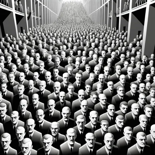 Prompt: M.c.escher style , A crowd of people (men and women, black and white) start a Revolution  , vector style 