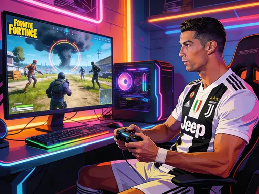 Prompt: make Ronaldo play fortnite