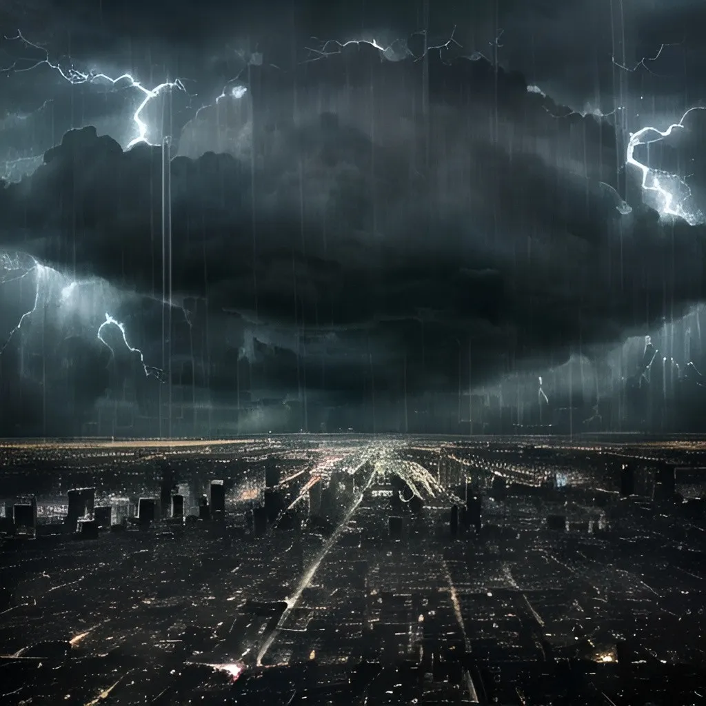 Prompt: Thunderstorm in the city 