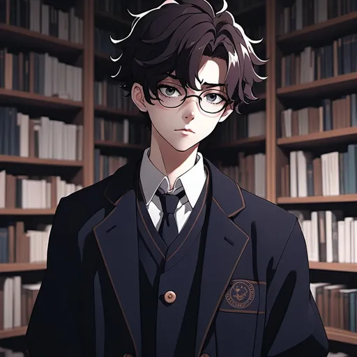 Prompt: dark academia aesthetic anime boy