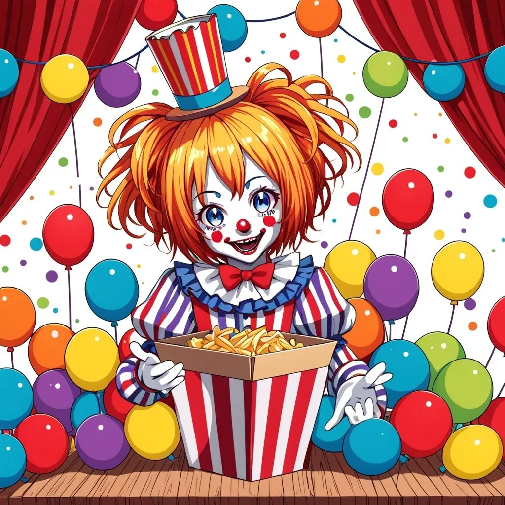 Prompt: jack in the box clown cute anime girl