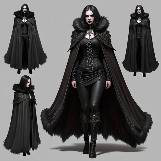 Prompt: Gothic dark fantasy clothes, fur capes, concept art, adopt