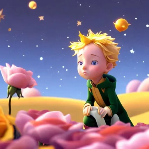 Prompt: 
The little prince,a rose


 
