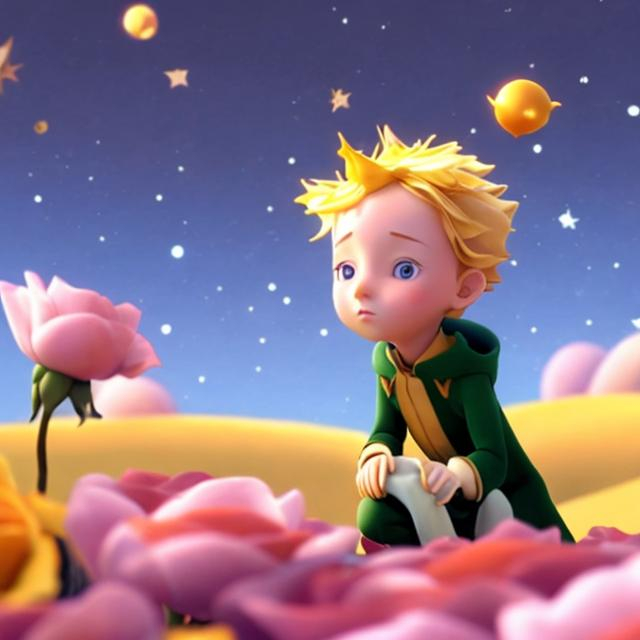 Prompt: 
The little prince,a rose


 
