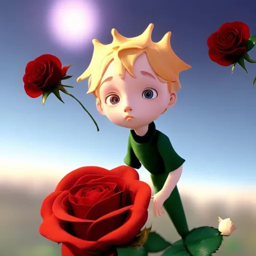 Prompt: 
The little prince,A red rose


 
