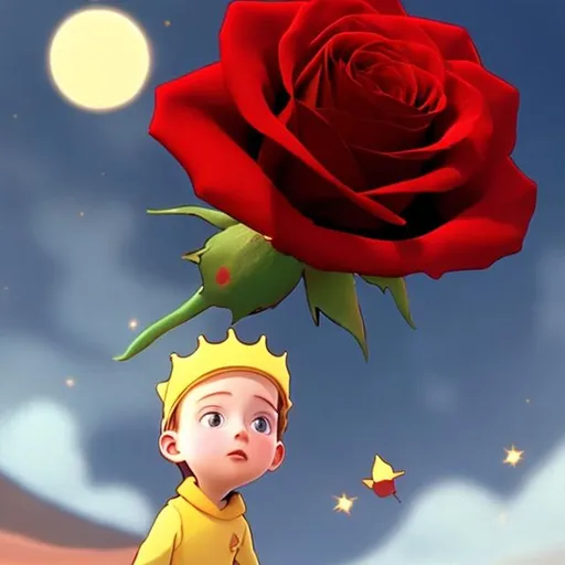 Prompt: 
The little prince,A red rose


 
