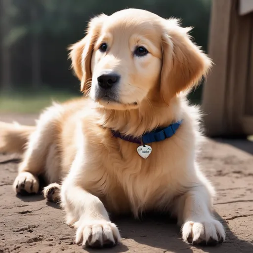 Prompt: But Sparky the golden retriever secret life wasn't just about adventure – it was also about helping others. Whenever he stumbled upon someone in need – a lost kitten, a stranded bird, or even a scared child – he would lend a paw, guiding them to safety with his gentle presence and unwavering courage.