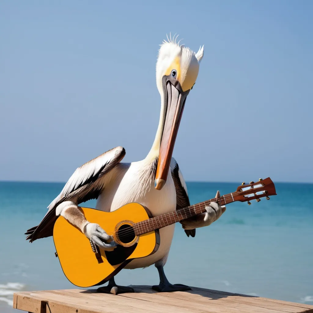 Prompt: Pelican playing a guitar 