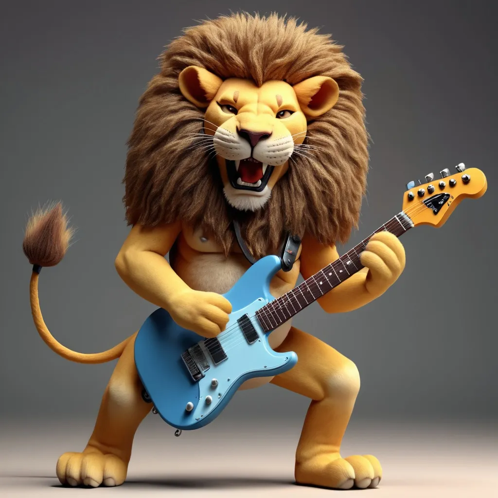 Prompt: Lion playing electric guitar 