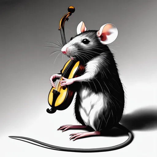 Prompt: Black and white rat playing the chello