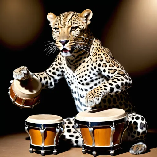 Prompt: Leopard playing bongos 