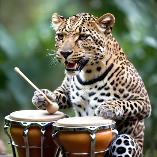 Prompt: Leopard playing bongos 