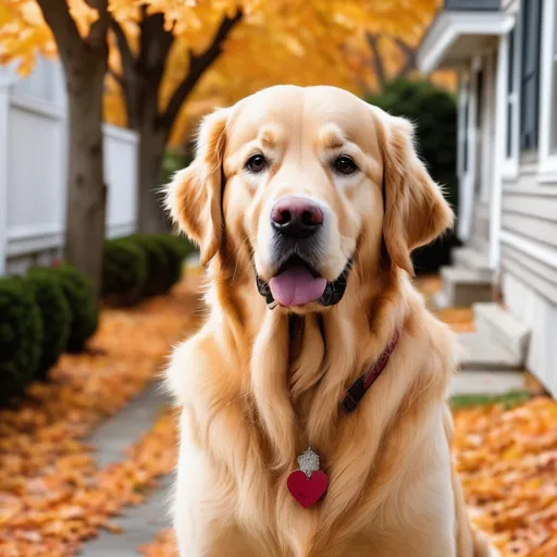 Prompt: In the heart of a cozy neighborhood, nestled amidst blooming maple trees on Maple Street, stood a modest house. It was here that a golden retriever named Sparky resided, a faithful and beloved companion to the family that had welcomed him into their lives. 