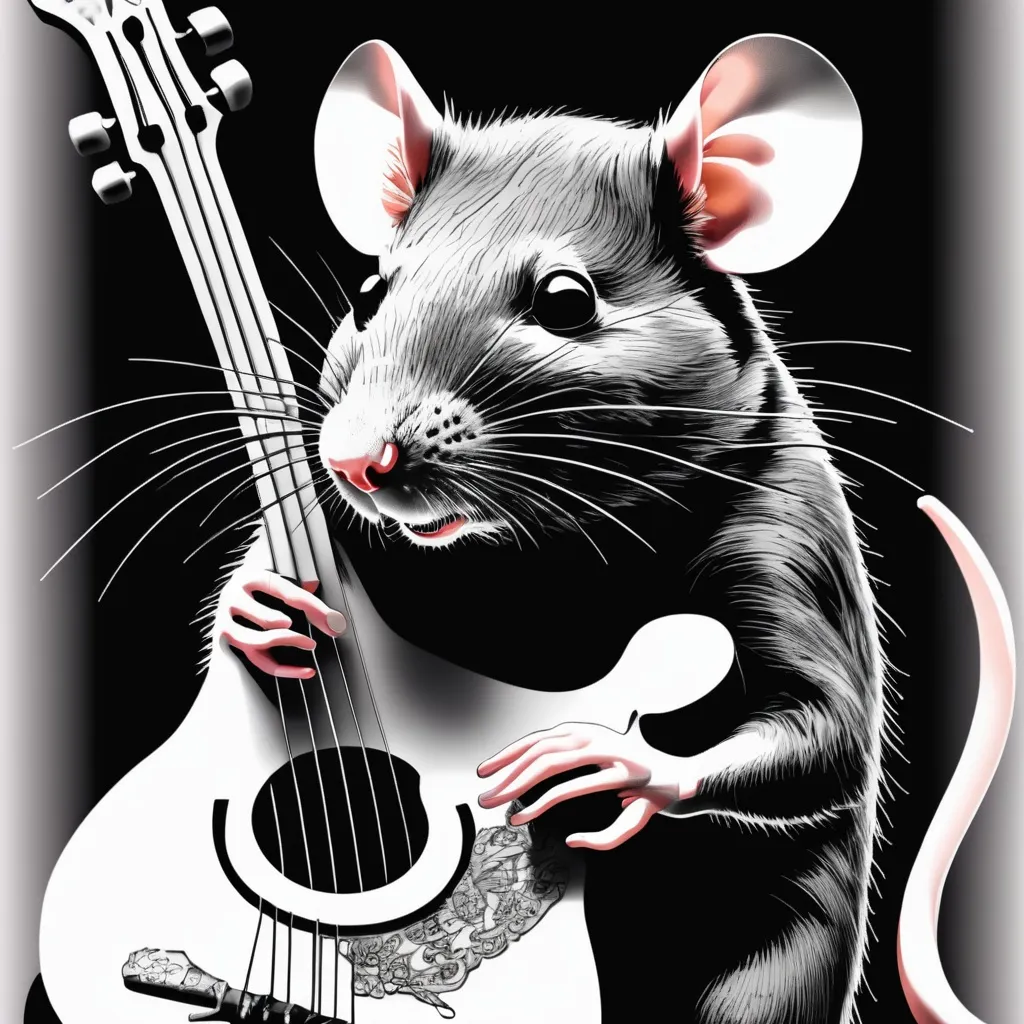Prompt: Black and white rat playing the chello