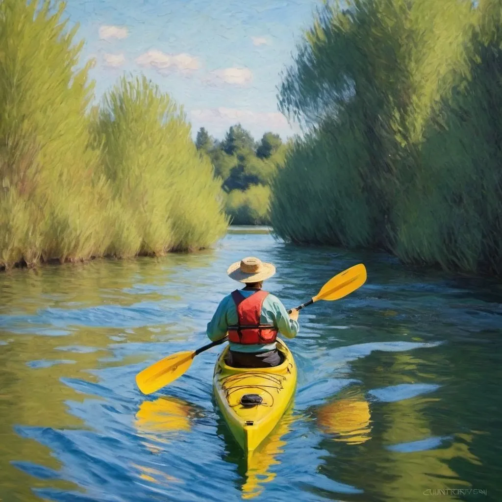 Prompt: A kayaker in the style of claude monet