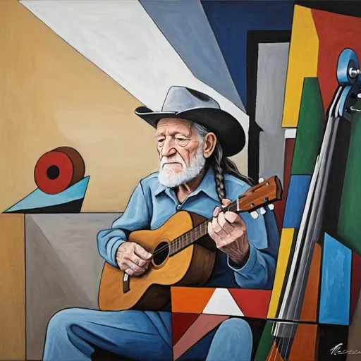 Prompt: willie nelson in the style of Pablo Picasso