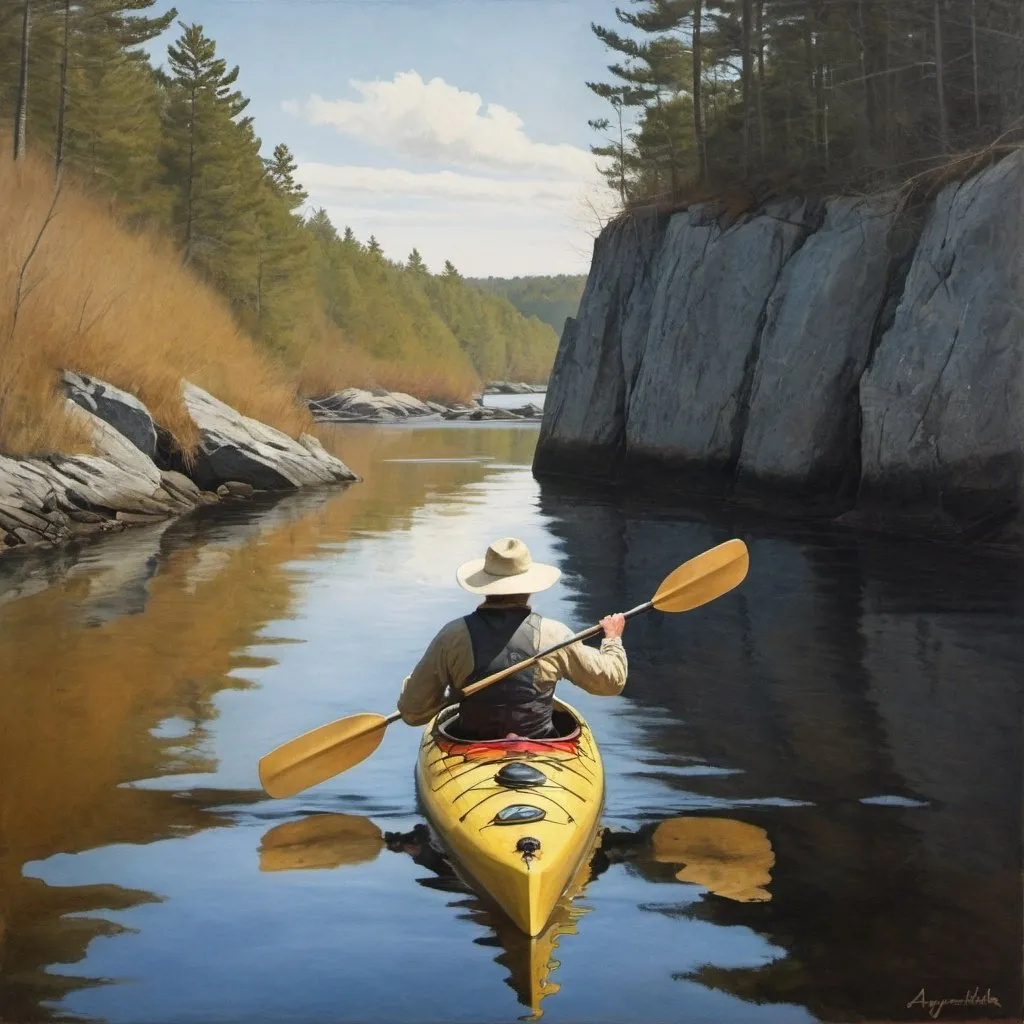 Prompt: A kayaker in the style of andrew wyeth
