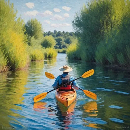 Prompt: A kayaker in the style of claude monet