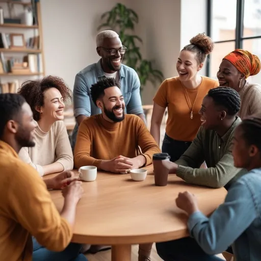 Prompt: Our stock image captures a moment of joy and inclusion, showcasing a group of diverse individuals gathered together in a friendly atmosphere. In the background, a table is visible, around which people of different races, ages, genders, and abilities are seated. They engage in conversation, laughter, and enjoy each other's company, creating an atmosphere of warmth and understanding. The image highlights the importance of inclusivity and advocates for embracing diversity in society.





