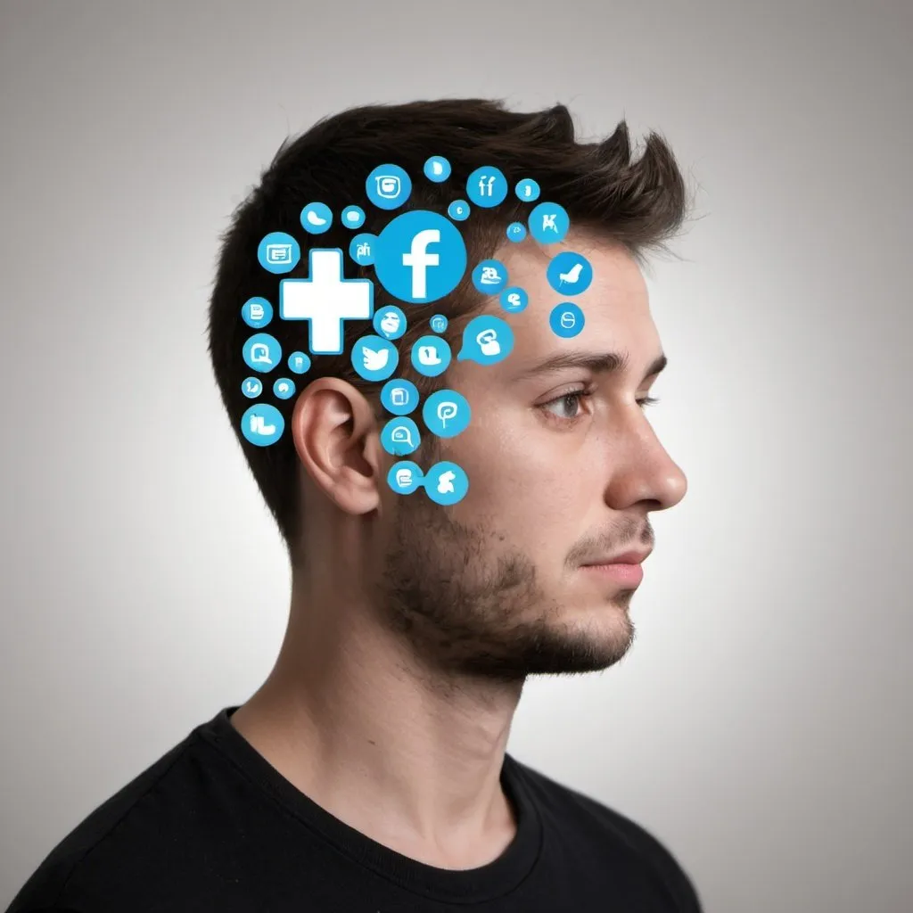 Prompt: "A human with the social app in head PNG."