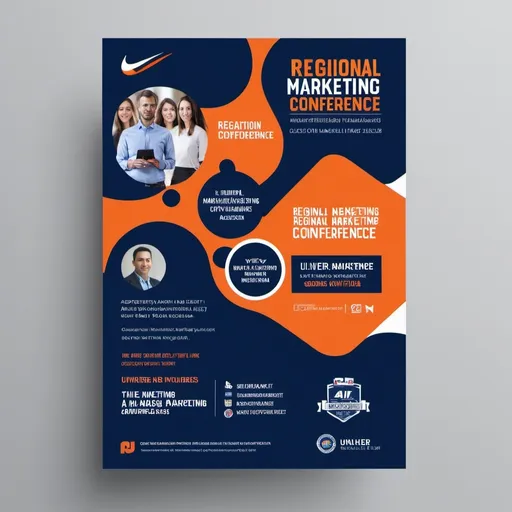 Prompt: Develop a flyer for a regional Marketing conference that has AI as the theme.  Colors are navy and orange.Sponsor is the Western Marketing Association.  Speakers from Unilever and Nike.

