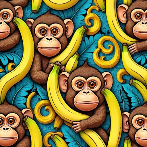 Prompt: fractal pattern of cartoon monkeys with bananas
