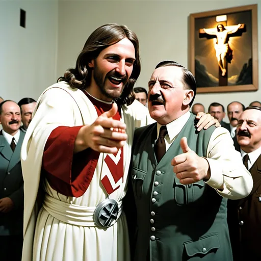 Prompt: Jesus having a good time with Hitler